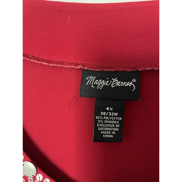 Maggie Barnes Red Knit Top 4x Embellished Silver Neckline - Picture 5 of 5
